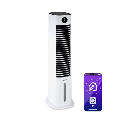 Klarstein Skytower Grand Smart Ventilator Mit Wasserkühlung – 4-in-1 Luftkühler, Luftreiniger & Luftbefeuchter, 460 m³/h, Wi-Fi & App-Steuerung, 8L Tank, 60 dB, Timer, Ionisator, für Smart Home, Weiß