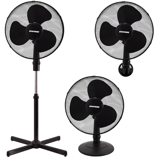 Syntrox Germany 3in1 Standventilator | Tischventilator | Wandventilator Zelixa | Wandlüfter, Höhe 122 cm, maximale Luftzirkulation, 80 Grad Schwingung (Schwarz)