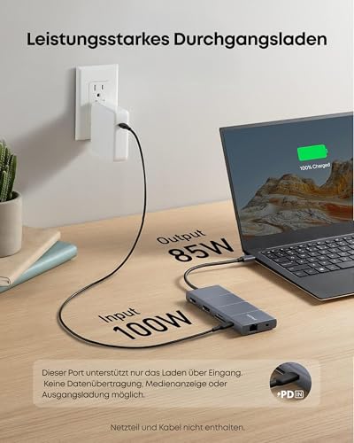 Anker 565 11-in-1 USB C Hub, Dual-Monitor Docking-Station mit 4K@60Hz | 10 Gbps USB C & USB A Datenports, DisplayPort, 85W PD, 2 USB 2.0 Daten, Ethernet, AUX, microSD & SD, Für MacBook Pro und mehr