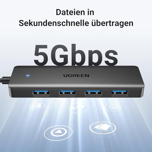 UGREEN 4-Port USB 3.0 Hub USB Verteiler Multiport Adapter 5Gbps (15cm) | USB Splitter für MacBook, iMac, Surface, Dell, Thinkpad, USB Stick, Mobile HDD, Desktop PC und mehr