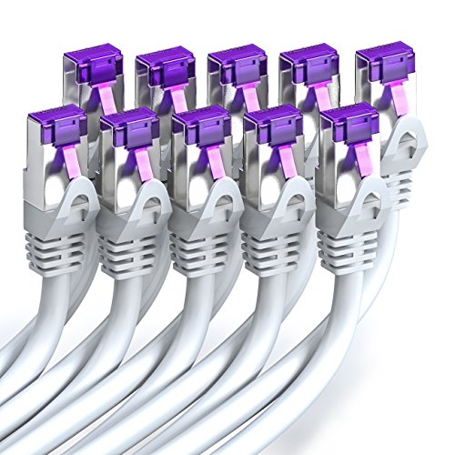 deleyCON 0,5m CAT7 Netzwerkkabel RJ45 10 Gigabit, 10 Stück - Weiß | Kurzes 50cm Patchkabel Ethernet Kabel, Kupfer, SFTP PiMF Schirmung, LAN DSL, Modem, Router, Patchpanel, CAT7 CAT6 CAT5