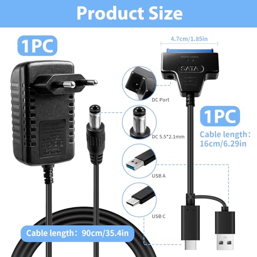 SATA USB Adapter für Externen und Internen Festplatten 2,5 & 3,5 SSD / HDD