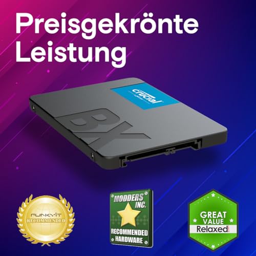 Crucial BX500 SATA SSD 1TB, 2,5" Interne Festplatte, bis zu 540 MB/s, 1TB SSD kompatibel mit Laptop und Desktop (PC), 3D NAND, Dynamische Schreibbeschleunigung - CT1000BX500SSD101