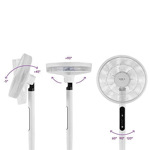 VIOLA Leiser Standventilator mit Fernbedienung, leistungsstarker digitaler Motor, geringer Stromverbrauch, 19 W, 7 Flügel, 9 Geschwindigkeiten, Oszillation 120 °, vertikale Drehung, Turbo, Timer