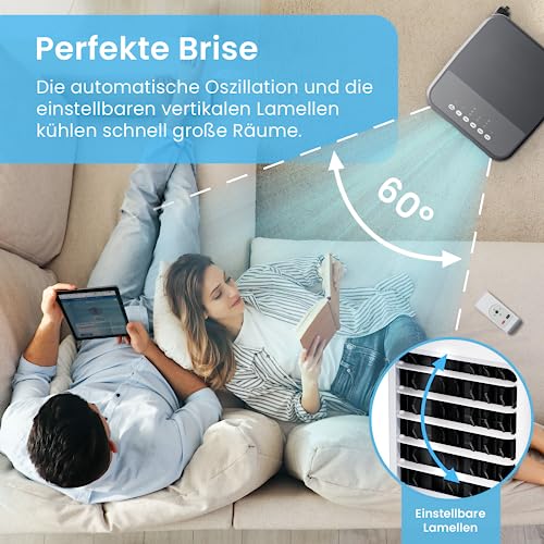 Pro Breeze 5L Mobiler Luftkühler, 4-in-1 mit 3 Stufen, LED Anzeige und Fernbedienung, Mobiler Verdunstungskühler ohne Abluftschlauch mit Wasserkühlung, Ventilator, Luftbefeuchter und Nachtmodus, Weiß