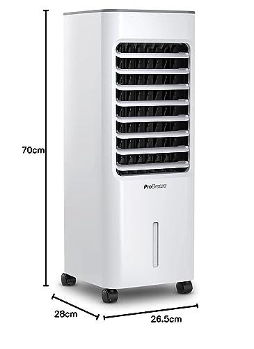 Pro Breeze 5L Mobiler Luftkühler, 4-in-1 mit 3 Stufen, LED Anzeige und Fernbedienung, Mobiler Verdunstungskühler ohne Abluftschlauch mit Wasserkühlung, Ventilator, Luftbefeuchter und Nachtmodus, Weiß