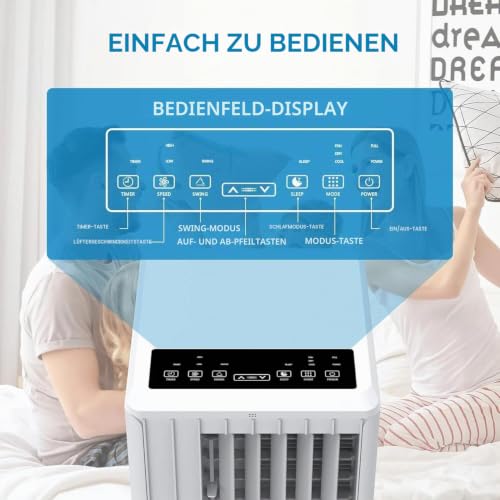 Tragbare Klimaanlage 7000 BTU Mit Fernbedienung, 3-in-1 Kühler Lüfter Entfeuchter, Kompakte Mobile Klimageräte Für Schlafzimmer Wohnung Büro, Inklusive Fensterkit, 280m³/h Luftstrom, 36L/Tag Entfeucht