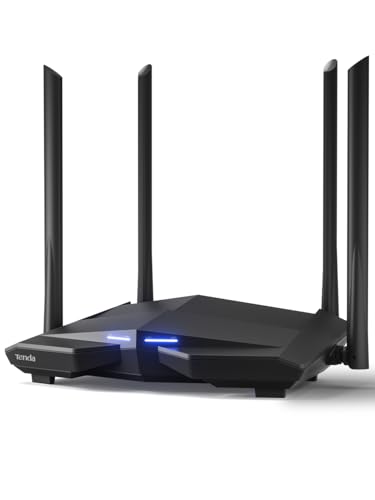 Tenda AC10 WLAN-Router Dual-Band Gigabit AC1200 MBit/s (867 MBit/s 5 GHz + 300 Mbit/s 2,4 GHz, 4X Gigabit Ports, MU-MIMO, Beamforming+, IPTV, 4X 5dbi Antennen, App Verwaltung)