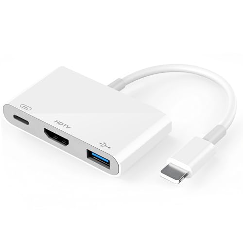 [Apple MFi-Zertifiziert] Digital AV Adapter Hub HDMI 1080P USB OTG | Für iPhone 14/13/12/11/X/8 & iPad Modelle, 1080P Full HD, USB OTG, Ladeanschluss, Spiegelung auf TV & Beamer