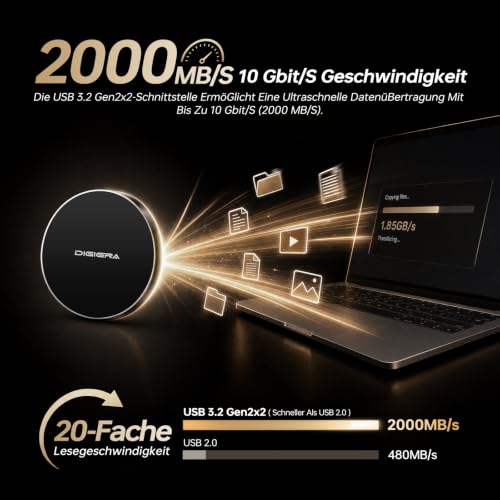 512GB DIGIERA Magnetische Tragbare SSD, Externe Festplatte Mit USB-C 3.2 Gen 2x2, Geschwindigkeit Bis Zu 2000 MB/S, Kompatibel Mit IPhone 15/16/17/18 Series,PC/Laptop, und Anderen USB-C-Geräten,Schwarz