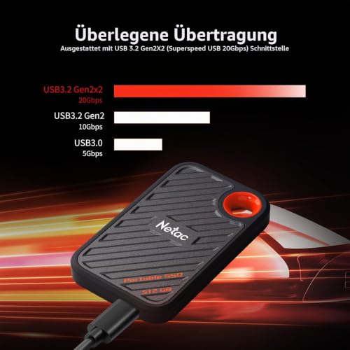 Netac ZX20 512GB Extreme 512GB NVMe Portable SSD USB 3.2-C bis zu 2000MB/s Lesebeständig Staubgeschützt