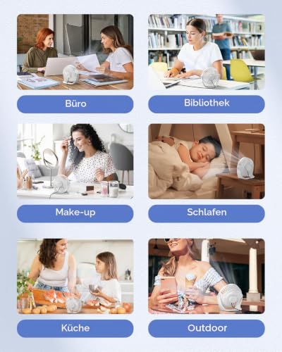 TriPole Tischventilator USB, Tragbarer Mini Ventilator mit 3 Geschwindigkeiten, Ultra Leiser USB Ventilator mit 360° Verstellbarem Kopf, Kleiner Ventilator für Büro, Schlafzimmer, Küche, Weiß