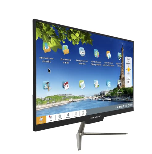 ORDISSIMO - All In One PC Clara 2 - Einfache Bedienung für Senioren Geeignet - Großer, Flacher 23,8“ Bildschirm - Intuitive Benutzeroberfläche & Vereinfachte Tastatur - Kabellose Maus, WiFi - Schwarz