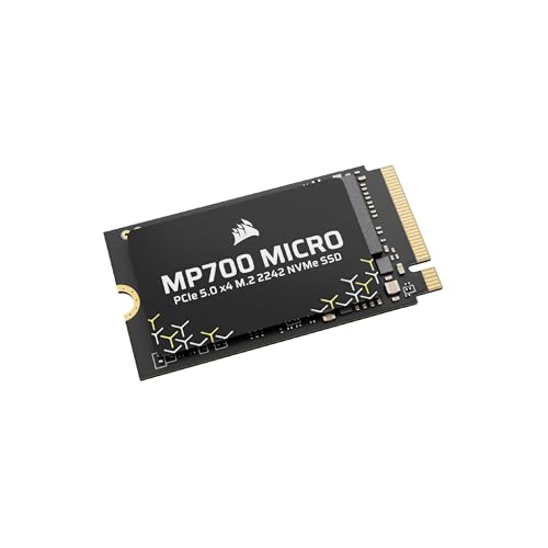 Corsair MP700 Micro 4TB PCIe 5.0 NVMe M.2 2242 SSD – Bis zu 9.400 MB/s Lesen, 8.100 MB/s Schreiben – Gen5 Geschwindigkeit für Laptops & Mini-PCs – Schwarz