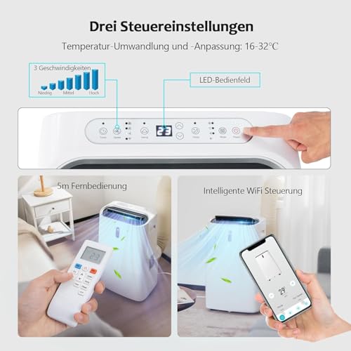 GOPLUS 16000 BTU Klimaanlage mobil, Klimagerät mit Abluftschlauch, 5 in 1: Kühlen & Heizen & Entfeuchten & Belüften & Schlafmodus, 4700W, 24H-Timer, App & Fernbedienung, ≤57dB, für Räume bis zu 150 m³