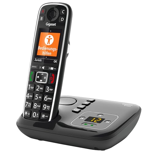 Gigaset E720A - Schnurloses Premium Senioren DECT-Telefon mit Anrufbeantworter - sprechende Wähltasten - Nummernansage & Namensansage - Anrufübertragung per Bluetooth, schwarz [Deutsche Version]