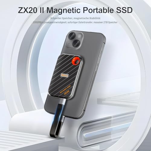 Netac ZX20 II 1TB Portable SSD NVMe Externe Festplatte, USB 3.2-C, Lesegeschwindigkeit bis zu 2000MB/s, Externe Solid State Laufwerke (magnetisches Design, stoß- und fallfest)