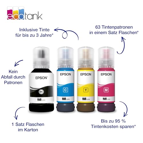 Epson EcoTank ET-2955 Tintentankdrucker | für vielbeschäftigte Haushalte | WLAN | A4 | Drucken, Kopieren, Scannen | 3.7 cm LCD-Display | Duplexdruck | inkl. Tinte für bis zu 3 Jahre