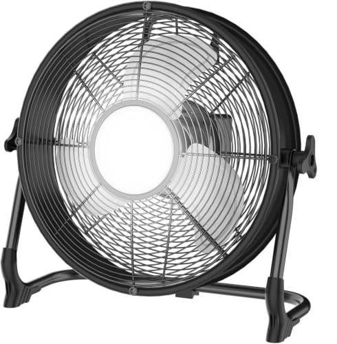Batteriebetriebener Bodenventilator mit Licht, kompatibel mit Milwaukee M18 18 V Akku, tragbarer Ventilator mit AC-Adapter und USB-Ausgang, Metall Hochgeschwindigkeit, stufenlose Geschwindigkeit