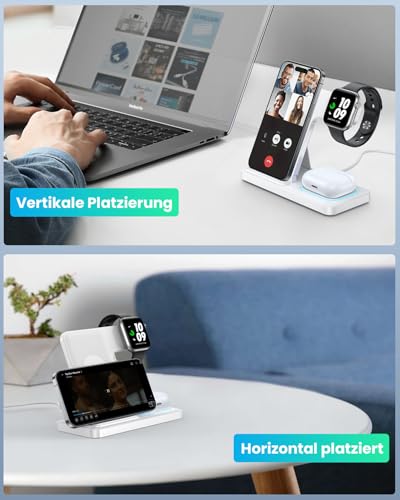 DUMTERR 3 in 1 Apple Ladestation für Apple Watch und iPhone iPod, iPhone Ladestation für iPhone 17 16 15 14 13 Pro Max, Wireless Charger für iWatch/AirPods - Faltbare & Tragbare Kabelloses Ladegerät