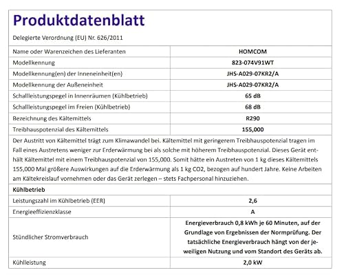 HOMCOM Mobiles Klimagerät mit Abluftschlauch 7000 BTU 1010W, 4-in-1 | Kühlen, Ventilieren, 36L/Tag Entfeuchten, Schlafmodus, 24h-Timer, Fernbedienung, Fensterkit, für Räume bis 30㎡