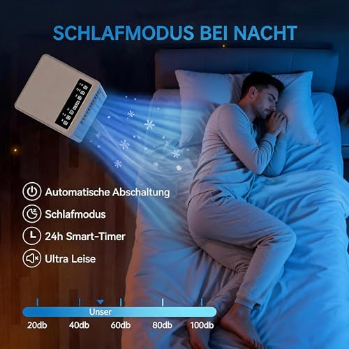 Thaookte 3-in-1 Mobilklimaanlage 9000 BTU mit Dual-Schlauch-Technologie, extrem leise (≤45 dB), 24h Vorwahl, kabellose Bedienung per Fernbedienung, 3 Funktionen Klimaanlage mobil für Räume bis 35 m²