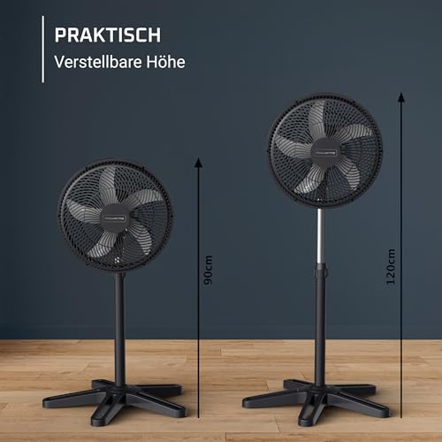 Rowenta Turbo Essential, Standventilator, leistungsstark, VU3110 | Standventilator, Leise 58 dB, höhenverstellbar & oszillierend, kompakt für Büro, Wohn-/Schlafzimmer, Farbe: Schwarz/Rot