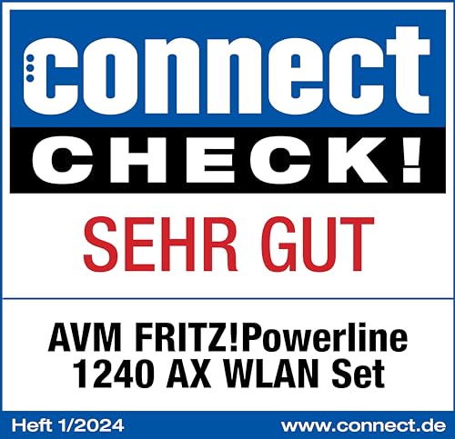 FRITZ!Powerline 1240 AX WLAN Set | Mesh | Wi-Fi 6 bis 600 MBit/s | Singleband WLAN (2,4 GHz), Powerline über das Stromnetz bis 1,2 GBit/s, einfache Einrichtung, Developed in Europe