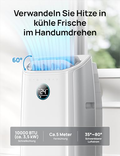 Dreo Tragbare Klimaanlagen, 10.000 BTU AC Einheit für Schlafzimmer mit Drainagefreier Kühlung, APP/Stimme/Fernbedienung, 24h Timer mit Ventilator & Luftentfeuchter, AC515S