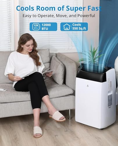 Mobile klimaanlage,12000 BTU Mobiles Klimagerät mit Abluftschlauch 4 in-1 Mobile Klimaanlage Silent <52 dB+ Fernbedienung | Fenster-Installationsset |24h-Timer Ideal für Haus/BüRo