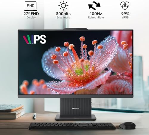 Lenovo IdeaCentre All-in-One Desktop-Computer, 27 Zoll FHD Touch IPS Display, 8-Core Intel Core i5-13420H, 16GB DDR5, 512GB SSD, Office 365 für das Web, Wireless KB & M, Wireless Charging Base, Win 11