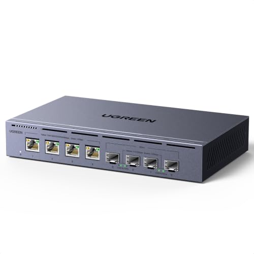 UGREEN LAN Switch mit 4X 10G RJ45+4X 10G SFP+, 10G Netzwerk Switch | Unmanaged Ethernet Switch, Plug & Play, intelligenter Lüfter, Metallgehäuse, 160Gbps Switching-Kapazität, für NAS, 8K-Video