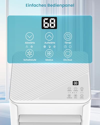 Mobile Klimaanlage 9000 BTU (2,6 kW) | 4-in-1 Klimagerät mit Abluftschlauch zum Kühlen, Entfeuchten, Ventilieren & Schlafen | für Räume bis 28 m² | Energieeffizienzklasse A