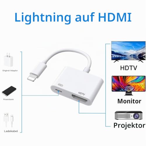 Lightning HDMI Adapter,【Apple MFI Zertifiziert】 Lightning auf HDMI, i-Phone H-DMI Adapter, A-dapter L-ightning auf H-DMI
