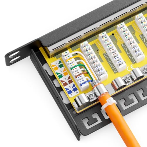 deleyCON CAT 6 0,5 HE Patchpanel Mini Verteilerfeld 12 Port - Desktop 10" Zoll Rackeinbau Servermontage RJ45 geschirmt TIA568A TIA568B RAL 9005 Schwarz