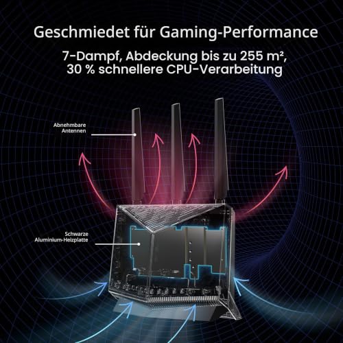 ASUS RT-BE86U WiFi 7 BE6800 Dual Band Gigabit Router | unterstützt 4096-QAM, Multi-Link-Betrieb (MLO), 10G-Port, abonnementfreie Netzwerksicherheit und umfassende VPN-Funktionen