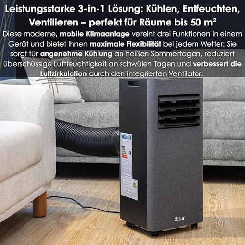 Zilan Mobile Klimaanlage 9000 BTU mit WLAN & Abluftschlauch, 3-in-1 Mobiles Klimagerät – Kühlen, Entfeuchten & Ventilator, leise, inkl. Fensterabdichtung & Fernbedienung, Timer, Wifi App-Steuerung