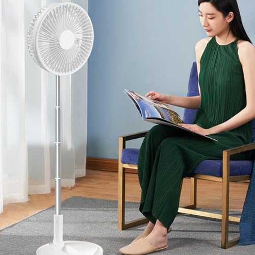 Faltbarer Bodenventilator, wiederaufladbar, batteriebetrieben, USB-Bodenventilator, tragbar, höhenverstellbar, Mini-Elektroventilator, 4 Windgeschwindigkeitseinstellungen, geeignet für Schlafzimmer