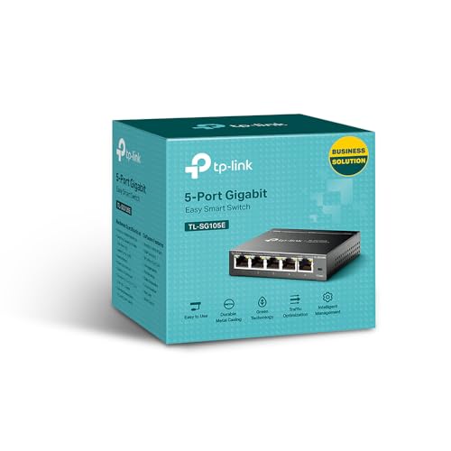 TP-Link TL-SG105E 5-Ports Gigabit Easy Smart Managed Netzwerk Switch(Plug-and-Play,Metallgehäuse, QoS, IGMP-Snooping,LAN Verteiler, zentrales Management, energieeffizient)