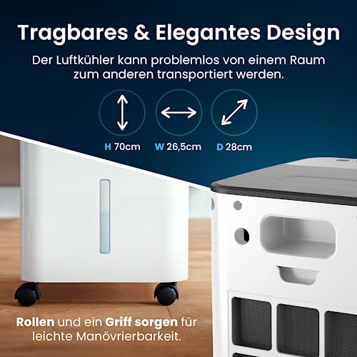 Pro Breeze 5L Mobiler Luftkühler, 4-in-1 mit 3 Stufen, LED Anzeige und Fernbedienung, Mobiler Verdunstungskühler ohne Abluftschlauch mit Wasserkühlung, Ventilator, Luftbefeuchter und Nachtmodus, Weiß