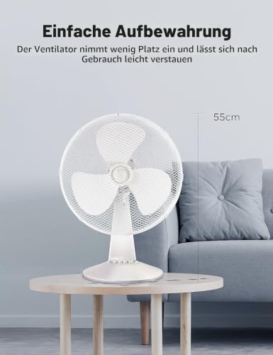 Midea FT40-21M Tischventilator, 40 W, Durchmesser 40 cm, leiser Ventilator mit 3 Flügeln, 3 Geschwindigkeitsstufen, 80°-Oszillation, Weiß