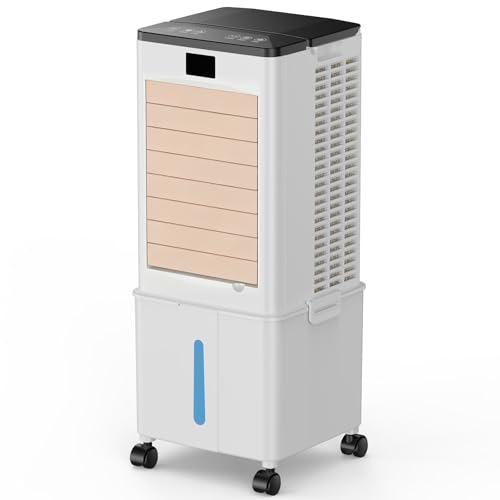 Klimaanlage Mobile Klimagerät Luftkühler 4-in-1, Verdunstungskühler 10L Wassertank und 1-12Timer, 4 Modi & 3 Geschwindigkeiten, Klimaanlage mit Rollen & Fernbedienung und, für Zuhause(Beige)