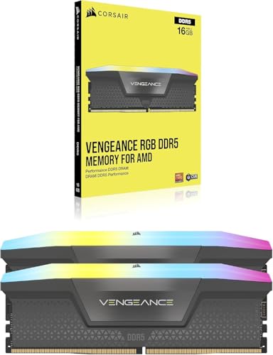 CORSAIR VENGEANCE RGB DDR5 RAM 32GB (2x16GB) Bis zu 6000MHz CL30-36-36-76 1.40V AMD EXPO Intel XMP 3.0 Desktop-Arbeitsspeicher – Grau (CMH32GX5M2B6000Z30K)