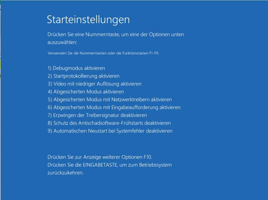 Abgesicherter Modus Auswahlmenü
