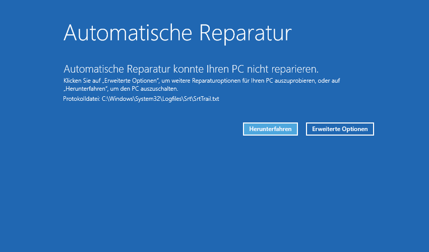 Automatische Reparatur konnte Ihren PC nicht reparieren
