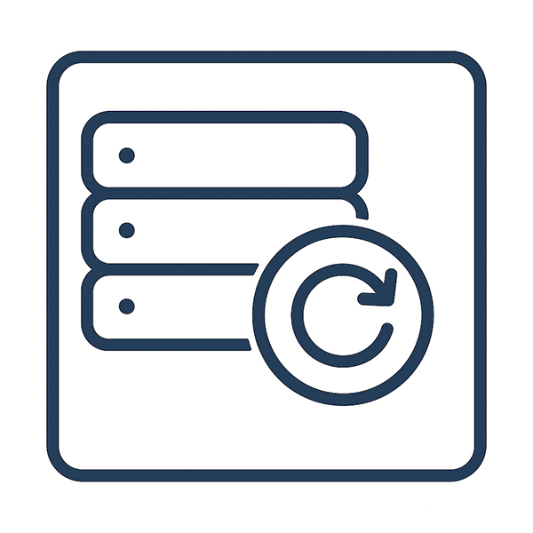 Keine belastbare Backup- und Recovery-Strategie Piktogram mit Drei Laufwerken und einem Kreispfeil der wiederkehrende Backups darstellen soll
