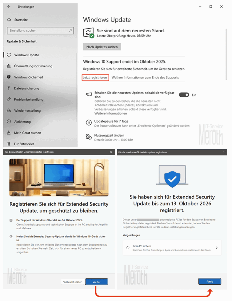 Windows 10 Extended Support ESU Anleitung zur Registrierung alle Schritte mit Screenshot