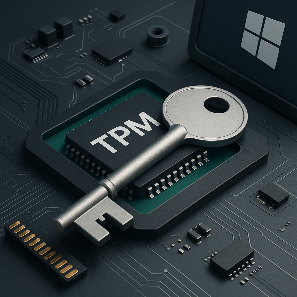 Mainboard mit abstrahiertem TPM-Sicherheitsmodul, kryptografischem Schlüssel und Schloss