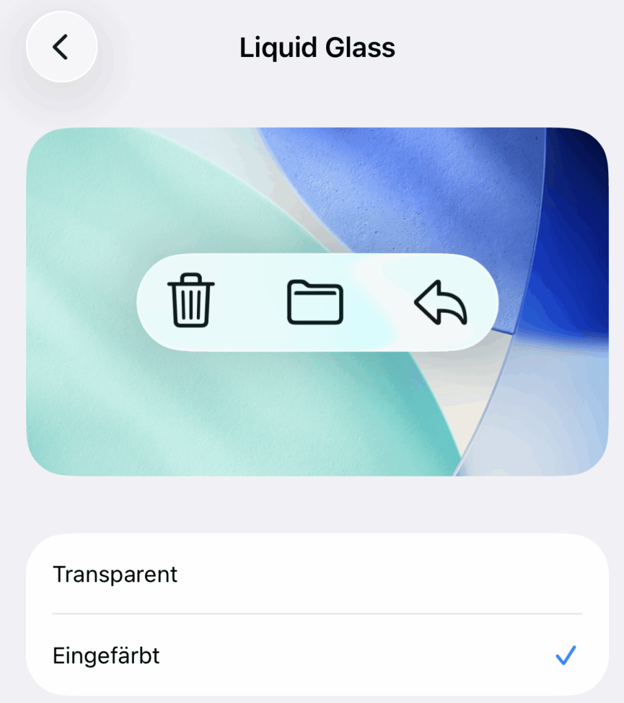 Apple iOS 26.1 Update Transparenz von Liquid Glass reduzieren in den Einstellungen