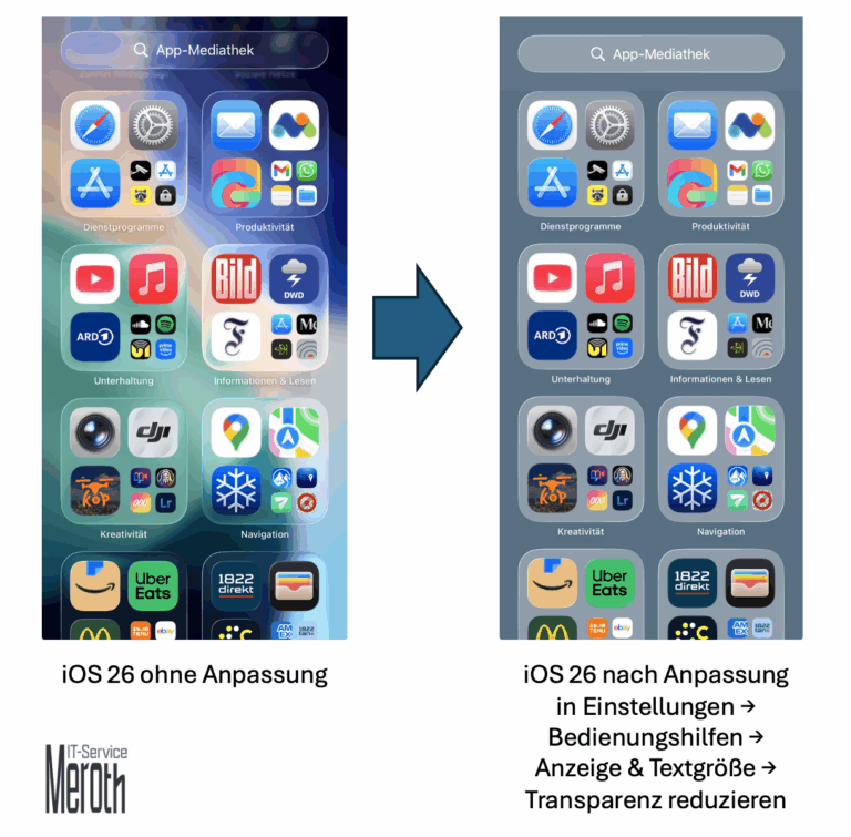 iOS 26 Layout wie von früher gewohnt durch Bedienungshilfen-Trick